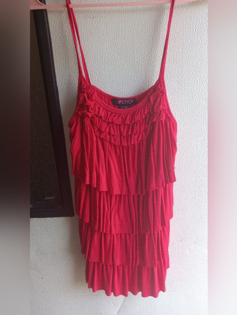 Vintage Y2K Lipstick Brand Red Tiered Ruffle Cami Tank Top Shirt Large